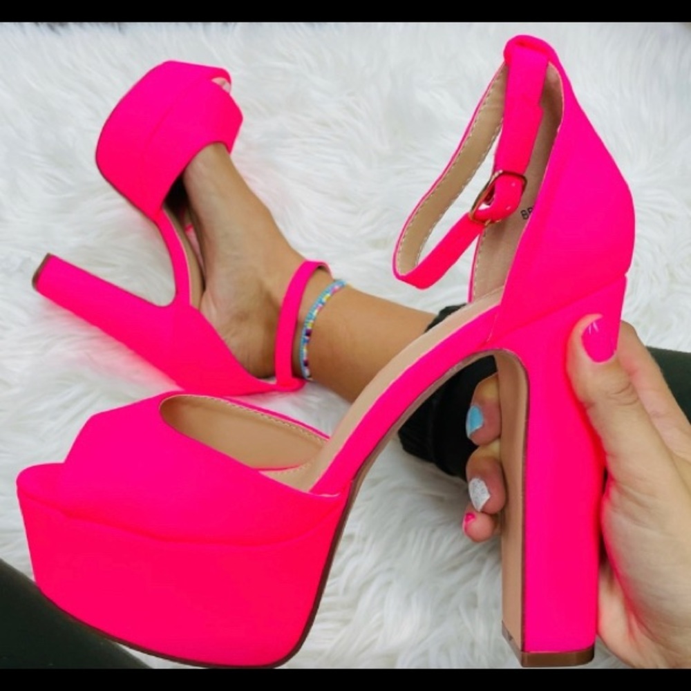 Pink neon platform heel